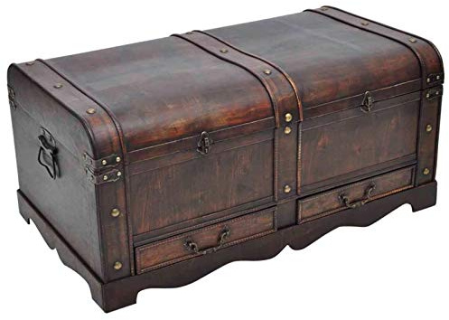 Tidyard Baule Contenitore del Tesoro Vintage Grande in Compensato Marrone con Cassetti 90x51x42 cm,Tavolino da caffè da Salotto Vintage con 2 Cassetti