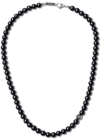 GAVU Collana Pietre Naturali e Cristalli da Uomo con Perline di Ossidiana Arcobaleno e Amuleto Fleur de Lis 65cm