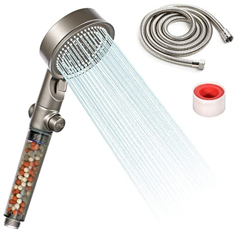 HIVEHICLE Handheld Shower Head High Pressure – Modern Water Saving Showerhead with ON/Off Pause Switch and 5-Settings,Spa Shower Head with Filter & Hose for Hard Water