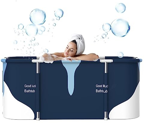 55 tum extra stort bärbart hopfällbart badkar badkar badkar med metallram för vuxna badrum vikbart spa badkar för duschkabin, separat familjebadrum spa badkar för varmt isbad