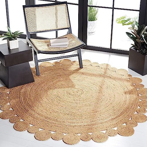 GlammTexa Hand Woven Round Jute Area Rug Braided Round Rugs For Boho Home Decor Living Room And Kitchen Floor Decoration Natural Eco Friendly Area Rug (Natural Outer Ring, 120 x 120 cm)