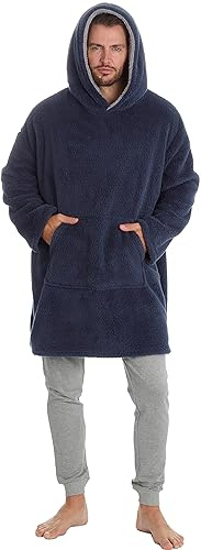 MICHAEL PAUL Oversized Hoodie for Men | Super Soft Snuggle Hooded Blanket | Men's Warm and Cozy Fleece Nightwear Loungewear All in One Wearable Hooded Blanket for Adults Gifts for Him Navy