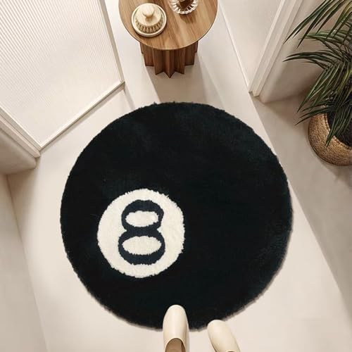 HAMON Teppich für 8 Bälle, Teppiche Schwarz Weiss für 8 Bälle Beflockt rutschfeste Teppich Waschbar Weich Badvorleger Kreis Teppiche Für Wohnzimmer Esszimmer Schlafzimmerdekoration (80cm)