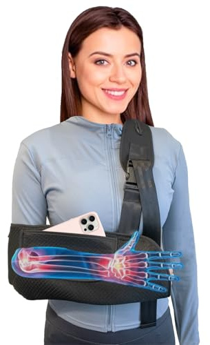 DouHeal Arm Sling, Upgraded Straps, Ultimate Comfort, Convenient Pocket, Arm Sling Shoulder Immobilizer for Shoulder Injury, Elbow Injury, Wrist Injury, Fractured Bones, Rotator Cuff Support (L)