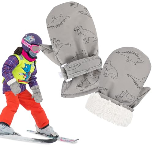 Onlynery Manoplas de esquí para niños,Guantes de Nieve cálidos | Guantes para niños pequeños Manoplas para niños con patrón de Dinosaurio Manoplas para niños pequeños Guantes de Invierno para niños