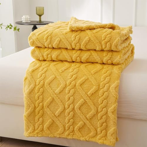 Mezzar Kuscheldecke Flauschig Decke, 200 * 230 cm Kuscheldecke Fleecedecke Flanell Decke Wohndecken Couchdecke Decken für Sofa, Couch und Tagesdecke (Yellow)