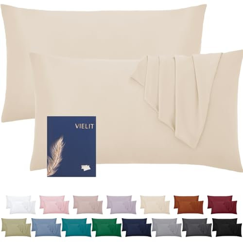 Kissenbezug 40x60 Öko-Zertifikat Weich Kissenbezüge 40x60 2er Set Polyester Kissenbezug 60x40 Beige Kissenhülle Für Kissen 40x60 Resistent Hypoallergen Vielit