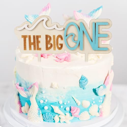 Vave Surf The Big One Sur Le Gâteau Bois, Thème Première Année Bleu 1er Anniversaire Décorations Fête Surfing Boy Fille Décorations Fête