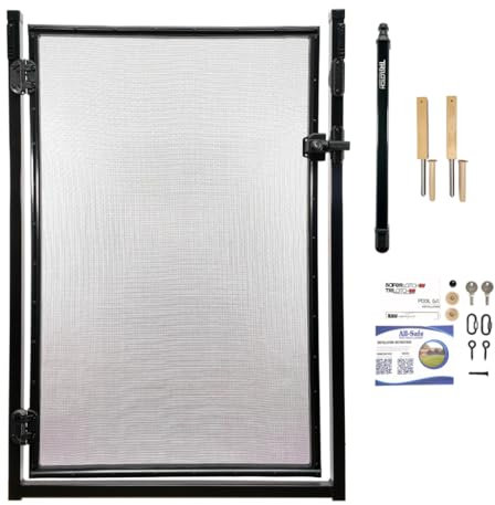 All Safe Pool Fence Door Gate Kit - 4-Foot Black Self-Closing Pool Gate for Decks, Lockable & Easy DIY Installation - Safety Swimming Pool Gate for Kids & Inground Pool Fencing, Durable U-Safe Frame