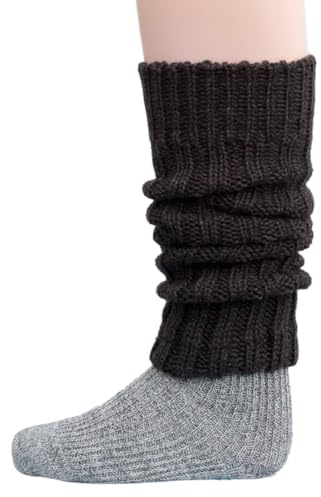 Hirsch Natur, Merino Children's Leg Warmers Chunky Knit 100% Virgin Wool (kbT), brown, One Size