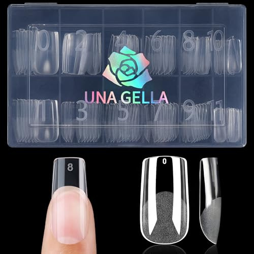 UNA GELLA Capsule Américaine Ongle Carrée, 120 PCS 12 Tailles Full Cover Capsules Ongles, Soft Gel Pré-Limé, Finition Mate, Press-On pour DIY et Salon