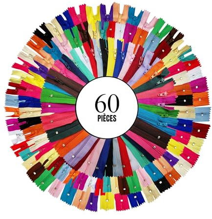 KGS Fermeture éclair pour L'artisanat de Couture | 20 Couleurs | Tailles: (12,5+23+30,5) CM | 60 fermetures/paquet | Fermetures à glissière multicolores pour sacs, robe, housse de coussin