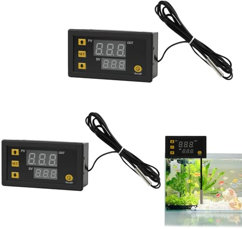 Digital LCD-termostat W3230 DC 12 V 20 A -50 till 110 grader Celsius med temperatursond och högtemperaturlarm, 2 st, digital termostatregulator