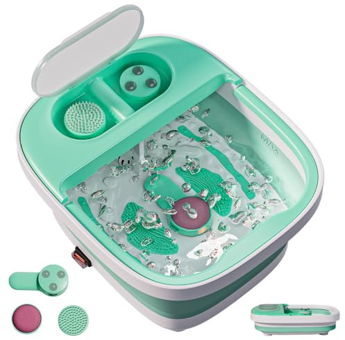 Qtiice Bagno per piedi pieghevole con calore, vasca da bagno con 3 accessori per pedicure, bolle, vibrazioni e luce rossa, pediluvio con massaggio per alleviare lo stress (verde)