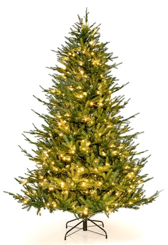 LIFEZEAL Árbol de Navidad Artificial de 210 CM con Agujas de Pino, Árbol de Navidad Nevado con 380 Luces LED Blancas Cálidas, Realista, Apertura Automática, Montaje Fácil, para Casa/Oficina/Carnaval
