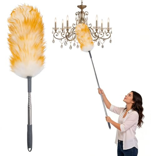 Lambswool Dusters for Cleaning Extendable, Washable Telescopic Duster up to 140cm, Soft Flexible Dust Remover for Ceilings, Furniture and Hard-to-Reach Areas, Scratch-Free Cleaning