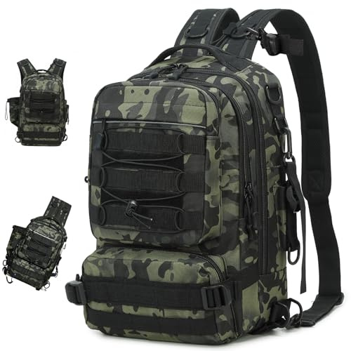 hzuisst Mochila de pesca, bolsa de pesca de hombro con soporte para caña, mochila de pesca de nailon resistente al agua con múltiples bolsillos, bolsa de aparejos de pesca de camuflaje para senderismo