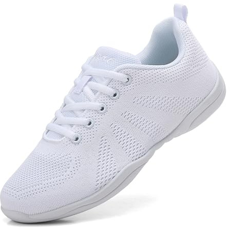 ELIOGN Vit cheerleading skor kvinnor och flickor lätta andningsbara nätsneakers för yoga, fitness, dans & träning