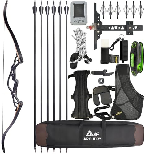 Wolfman Set di Arco Ricurvo da 62 Pollici, Arco Smontabile 30-60 lbs, Manico in Lega Leggera per Adulti e Cacciatori, Ideale per Tiro Competitivo e Caccia (60)