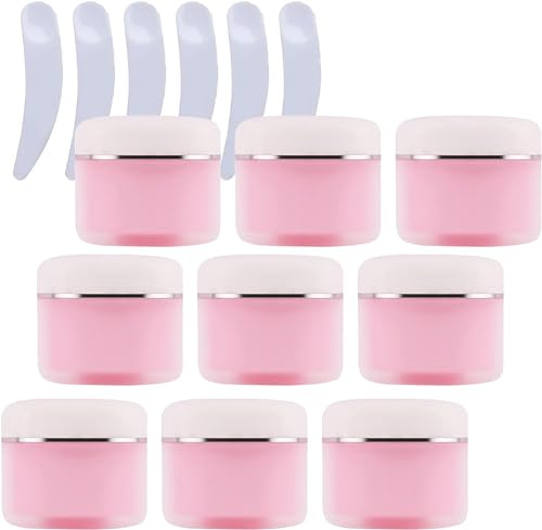 kosmetikburk, Förpackning med 12, tomma 150 ml rosa dubbelvägg plast kosmetikaburkar silverband, behållare for ansiktskräm