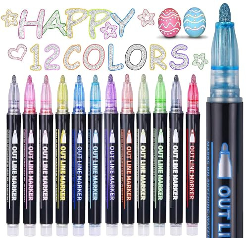 Maqhpu Ostergeschenke Kinder, 12 Glitzerstifte Magische Stifte, Geschenke für Mädchen 4 5 6 7 8 9 10 11 12 Jahre,Metallic Outline Stift Zauberstifte für Ostern Basteln Mädchen, Ostern Geschenke Kinder