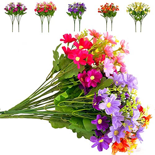 Amajoy 10 Bouquet de Marguerites en Soie Marguerites artificielles Fleurs artificielles Anti - UV arbustes Plantes arbustes intérieur extérieur Ferme Jardin Plantation décoration (Couleur Mixte)