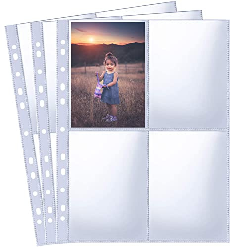 Pack of 120 960 Pockets A4 Photo Sleeves for A4 2/3/4 Ring Binder, Transparent Postcard Sleeves, 4 Compartments, Double-Sided 4 Pockets Photo Page Protector, Top Loading Photo Album Refill Pages