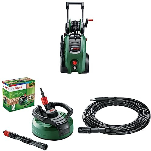 Bosch Home and Garden High Pressure Washer AdvancedAquatak 140 & Bosch AquaSurf 280 Multi-Surface Patio Cleaner & Bosch F016800361 6m Extension Hose, Green