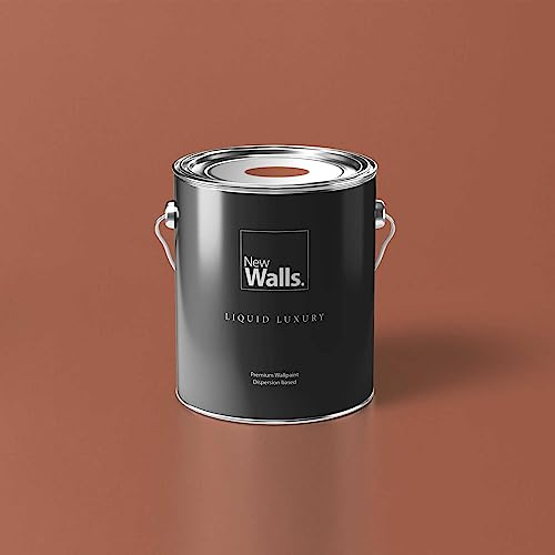 New Walls Premium Wandfarbe Rot, Terracotta Liquid Luxury Dispersionsfarbe für Innenräume – 5 L
