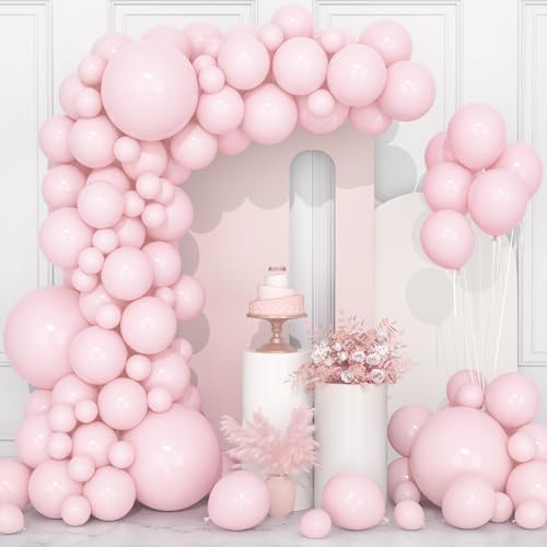 Pastel Pink Balloons, 106 pcs Macaron Pink Balloon Garland Arch Kit 5 10 12 18 inch Light Baby Pink Latex Balloons with Ribbon for Girls Women Birthday Baby Shower Wedding Bridal Party Decorations