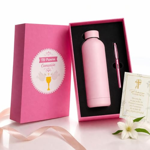 Regalo Comunión Niña Premium – Pack Botella Acero Inoxidable + Bolígrafo Elegante, Detalle Original y Recuerdo Único Primera Comunión