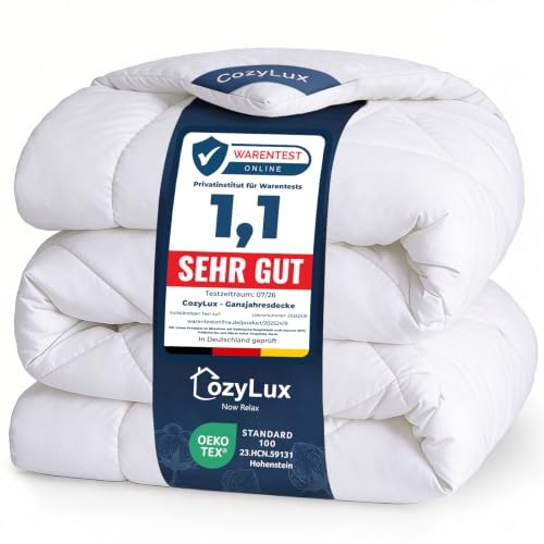 CozyLux Bettdecke 200x220 für 4 Jahreszeiten - Bettdecke Ohne Bezug 200x220 cm Mikrofaser - Füllung 300GSM - Steppdecke mit 4 Eckschlaufen, Oeko-TEX 100, Maschinenwäsche, 220x200, Weiß