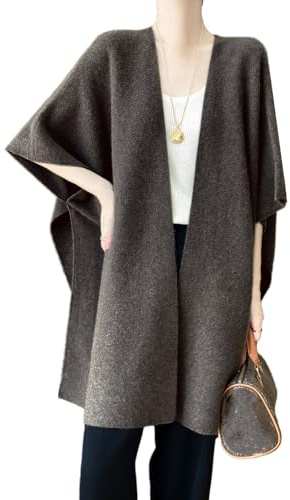 Ailaile 100% Merino Wool Shawl Wrap Women's Knitted Poncho Cape Cardigan Autumn Winter Loose Open Sweater Coat
