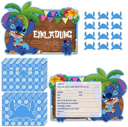 Lahe Einladungskarten Kindergeburtstag, Stich Einladungskarten Geburtstagseinladungen Geburtstag Partys für Mädchen Junge Cartoons Birthday Party Einladungen Themenpartys (12 Stück)