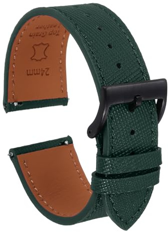 QUARKZMAN Cinturino Orologio in reale vero Pelle 23mm con Fibbia in Acciaio Inossidabile Nero Sostituzione Rapida per Uomo Donna, Verde Scuro