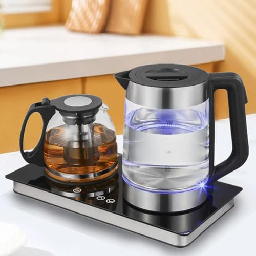 FALANZATH Wasserkocher mit Temperatureinstellung – 1.8L + 1.2L Teekocher Set aus Borosilikatglas & Edelstahl – 1800W, Touch-Panel, Temperaturwahl, Warmhaltefunktion, 360° Basis, BPA-frei