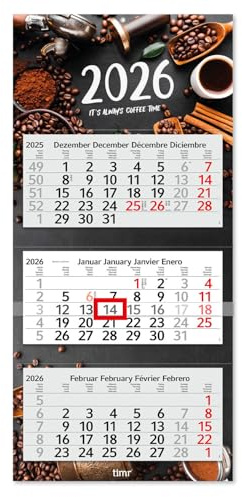 Timr calendario 3 mesi 2026 - calendario da parete 3 mesi con cursore - 70 cm calendario tre mesi multilingue D/GB/F/ES I Motivo Caffè Coffee Café I tr333