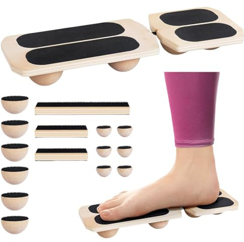 Fußtrainer Balance Board Set, Effektives Sprunggelenk Training für Gleichgewicht & Stabilität, mit Kork Halbkugel & Mobility Board, Beinachsen, Haltungstrainer, Balancegeräte für Physiotherapie