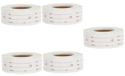 Amosfun 5 Rolls Removable Food Storage Labels for Containers and Freezer Red Adhesive Stickers for Kitchen Canning Date and Content Marking and Bags