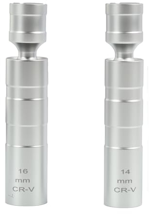 2 Stück Universeller Flexibler Zündkerzenschlüssel Set, Glühkerzenschlüssel, Zündkerzenschlüssel Magnetisch, Kerzenschlüssel, Magnetischer Zündkerzen-Steckschlüssel mit Gelenkeinsatz, 14 mm & 16 mm