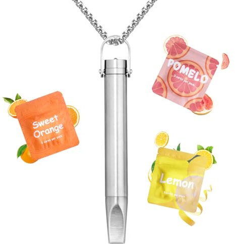 CARITATE Anxiety Breathing Necklace with Resistance - Breathing Necklace for Anxiety Relief with Breathe Free Flavoured Filter - Air Breath Resistance Necklace for Adults Mindful Breathlace Whistle