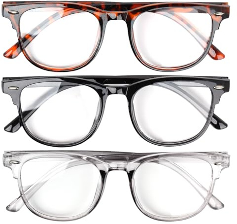 ShigKeu 3pcs Blue Light Blocking Glasses Fashion Frame Non-Prescription Lens Lightweight Blue Light Glasses for Women Men for Computer Reading Anti Glare