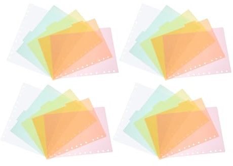 iplusmile Separadores de Índice para Carpetas B5 11 Agujeros 4 Juegos de Separadores Plásticos Semitransparentes con Pestañas Insertos para Organización de Archivos Oficina y Hogar