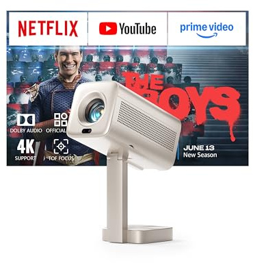Smart Mini Beamer 4k Heimkino[Integrierte Netflix-App & 30000 Lumen] VOPLLS Verbesserte Version TOF Autofokus/Trapezkorrektur Projektor, WiFi6 Bluetooth FHD 1080P Beamer Outdoor für Handy/PC