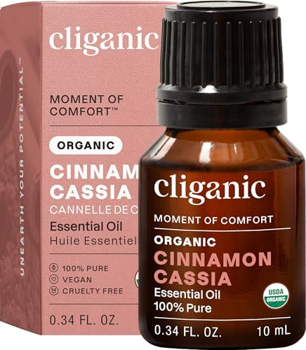 Cliganic Organic Cinnamon Cassia Essential Oil, 100% Pure Natural Undiluted, for Aromatherapy | Non-GMO Verified