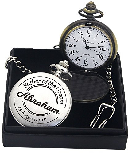 howson london Personalised Pocket Watch Groomsmen Gifts Best Man Gift, Engraved Gift for Wedding, Fathers Day, Valentines | Laser Engraved Stainless Steel Custom Fob Watch for Groom, Usher, Dads