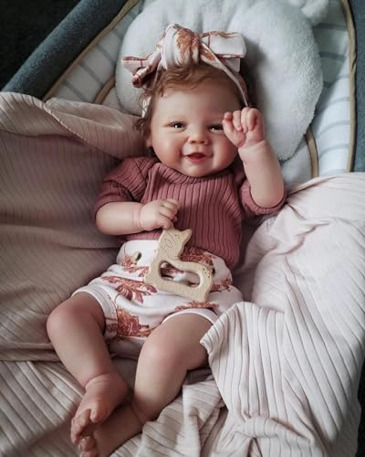 MAIHAO Reborn Puppe Mädchen 19 Zoll 49cm Süßes Lächeln Lebensechte Puppe Reborn Babys Augen offen Weicher Baumwollkörper Sieht aus wie EIN echtes Baby