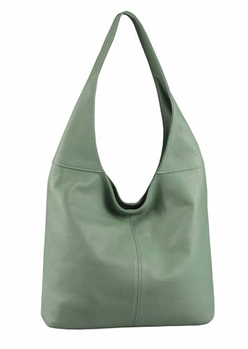 Made in Italy Damen Leder Tasche Shopper Schultertasche Umhängetasche Handtasche Beuteltasche Hobo Bag Ledertasche Nappaleder Mint