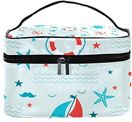 Nautical Anchor Lifebuoy Starfish Travel Makeup Bag Large Cosmetic Bag Makeup Case Organizer Zipper Toiletry Bags for Women Girls