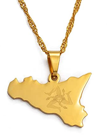 Collana Con Ciondolo Mappa Italia Sicilia - Contorno Paese Italiano Gioielli Hip-Hop, Fascino Moda Sicilia Lucidatura Catena Etnica, Regali Patriottici Per Donna/Ragazza/Uomo Unisex,Oro,17,71 Pol